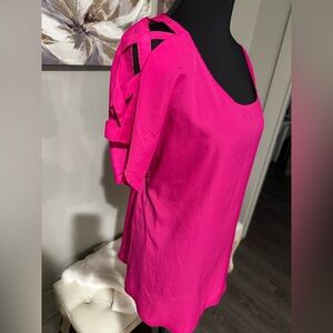 Express Fuchsia Blouse with Ribbon Cutout Shoulder size Large